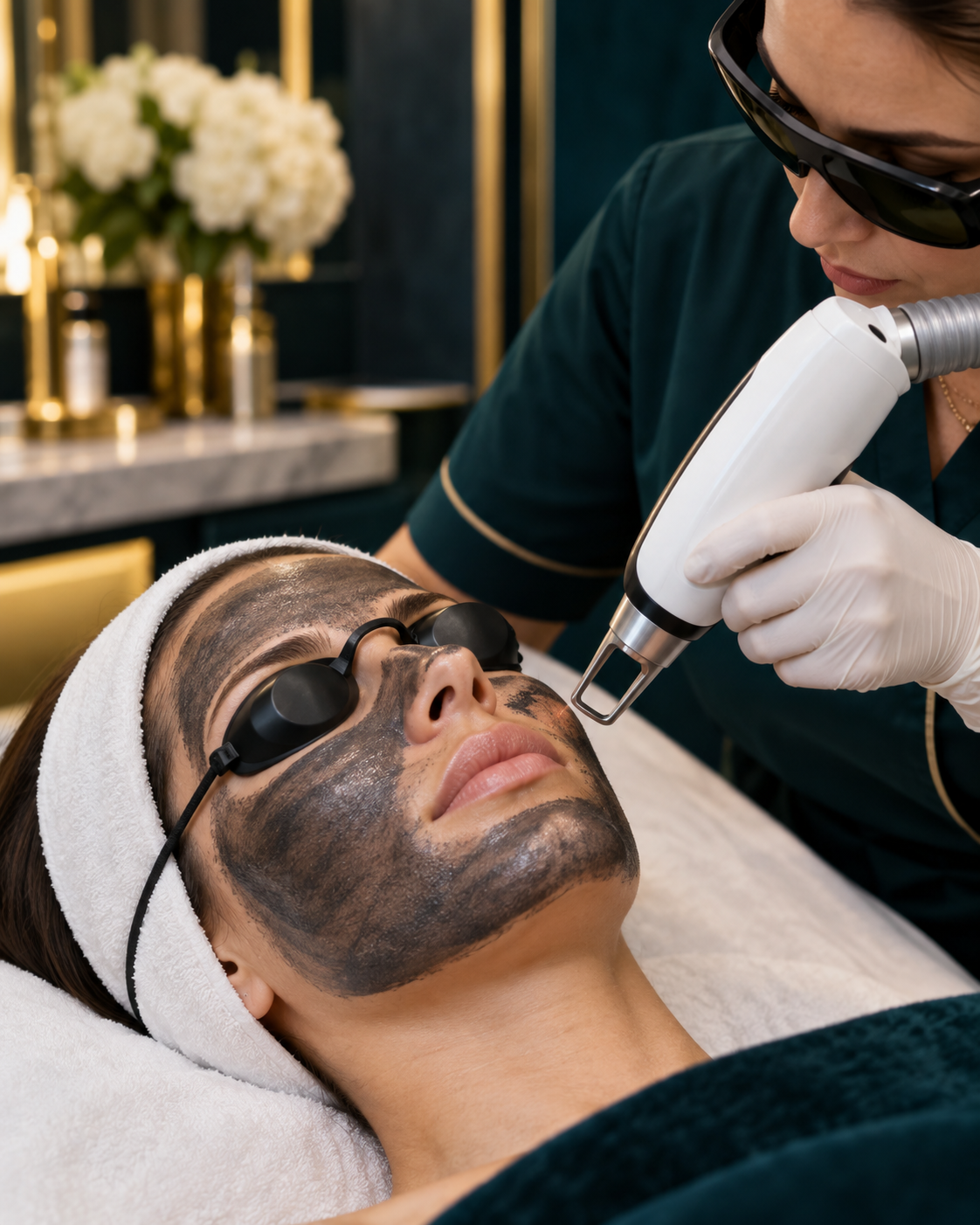Hollywood Peel avec masque carbone et pièce à main laser